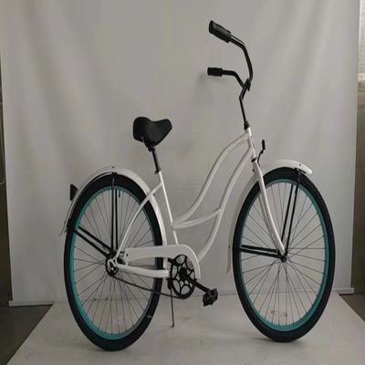 26 pulgadas de color blanco de una sola velocidad Vintage Beach Cruiser Bike para mujeres para paseos casuales