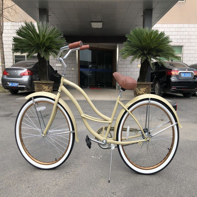 26 pulgadas de color blanco de una sola velocidad Vintage Beach Cruiser Bike para mujeres para paseos casuales