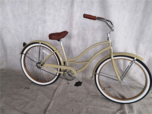 26 pulgadas de color blanco de una sola velocidad Vintage Beach Cruiser Bike para mujeres para paseos casuales