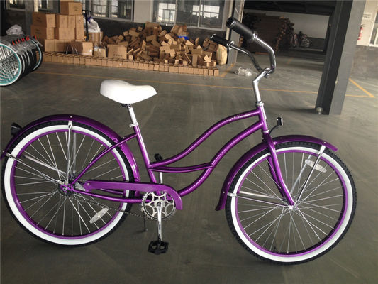 26 pulgadas de color blanco de una sola velocidad Vintage Beach Cruiser Bike para mujeres para paseos casuales