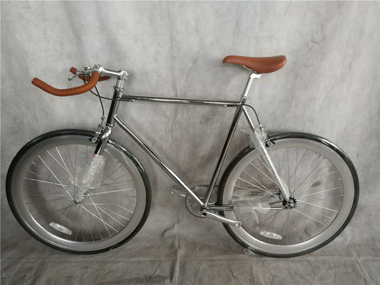 Bicicleta clásica de 700Cx28C Vintage Chrome de engranaje fijo de 58cm de velocidad única Fijación de la bicicleta 13kg