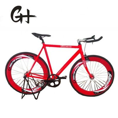 Cuadro de aluminio 700C OEM Flip-Flop de velocidad única Manubrio de carretera rojo Fijación de engranajes Bicicleta