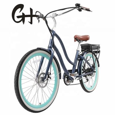 26" 48V 500W 14AH Batería de litio Cuadro de aluminio CE Shimano 7 velocidad Electric Beach Cruiser Bike