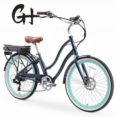 26" 48V 500W 14AH Batería de litio Cuadro de aluminio CE Shimano 7 velocidad Electric Beach Cruiser Bike