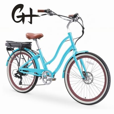 26" 48V 500W 14AH Batería de litio Cuadro de aluminio CE Shimano 7 velocidad Electric Beach Cruiser Bike