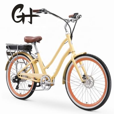 26" 48V 500W 14AH Batería de litio Cuadro de aluminio CE Shimano 7 velocidad Electric Beach Cruiser Bike