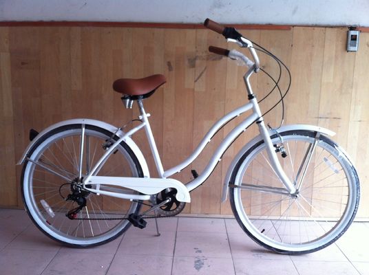 17KG 26&quot; neumático blanco mujer adulto 7 velocidades Shimano Lady City CE EE.UU. Hi-Ten Acero marco CPSC Beach Cruiser Bicicleta