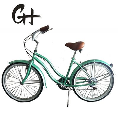 17KG 26&quot; neumático blanco mujer adulto 7 velocidades Shimano Lady City CE EE.UU. Hi-Ten Acero marco CPSC Beach Cruiser Bicicleta