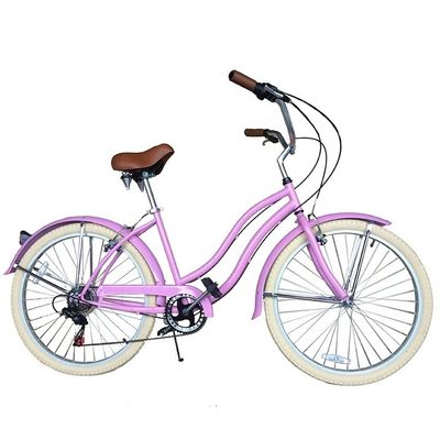 17KG 26&quot; neumático blanco mujer adulto 7 velocidades Shimano Lady City CE EE.UU. Hi-Ten Acero marco CPSC Beach Cruiser Bicicleta