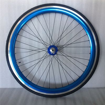 43mm Anodizado Azul Flip Flop Gear Fijo Rueda de la Bicicleta de carretera Conjunto con rayos de colores