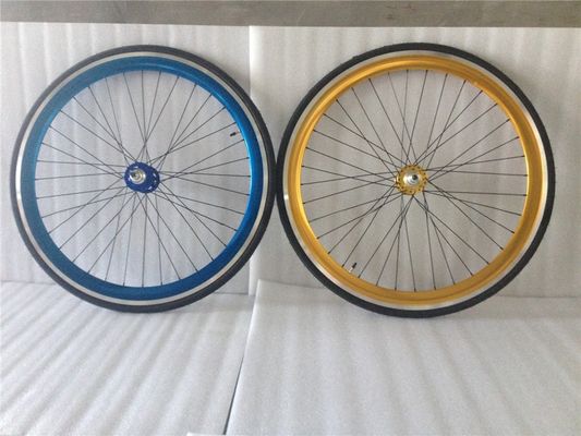 43mm Anodizado Azul Flip Flop Gear Fijo Rueda de la Bicicleta de carretera Conjunto con rayos de colores