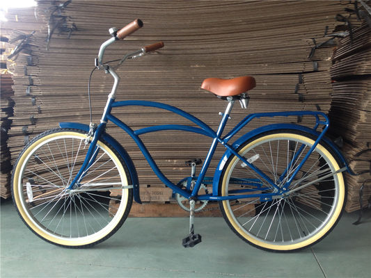 Color azul de velocidad única de 26 pulgadas Vintage Cruiser para hombres Bicicleta con freno V delantero