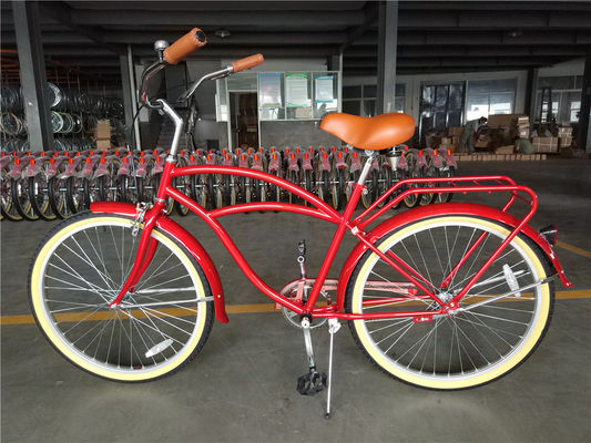 Color azul de velocidad única de 26 pulgadas Vintage Cruiser para hombres Bicicleta con freno V delantero