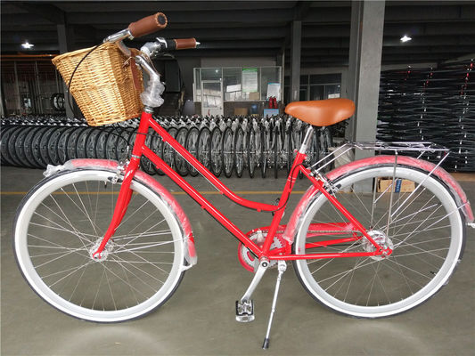 Vintage Lady Bike con Cesta Color Rojo Paso Bajo a través del híbrido 5 velocidad Crucero de Confort