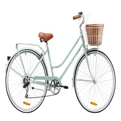 Vintage Women's Step Through Bike con cesta delantera y diseño clásico de 7 velocidades