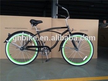 Bicicleta de crucero de aleación de aluminio verde de 26 pulgadas con material de tenedor de acero y color verde