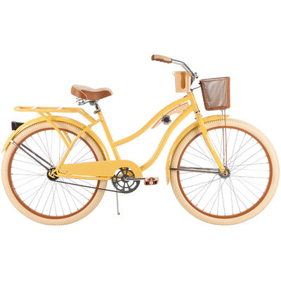 Pedal ordinario de 26 pulgadas de bicicleta de crucero para mujeres con borde de aluminio y color amarillo plátano
