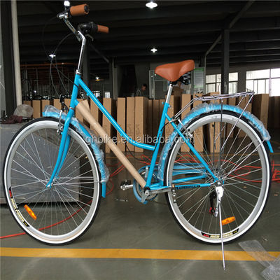 Color azul 7 velocidades Vintage Lady City Cruiser Bike Mujeres Bicicletas retro para la vida en la ciudad
