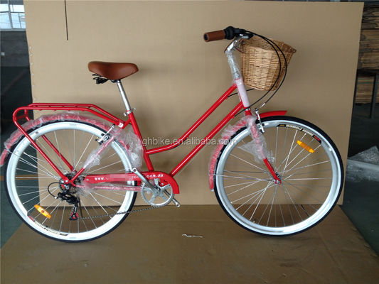 Color azul 7 velocidades Vintage Lady City Cruiser Bike Mujeres Bicicletas retro para la vida en la ciudad