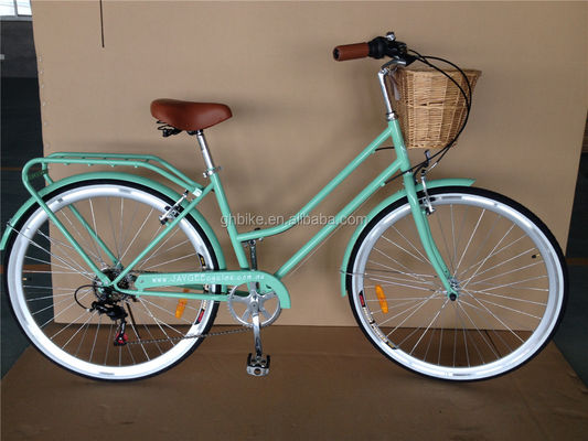 Color azul 7 velocidades Vintage Lady City Cruiser Bike Mujeres Bicicletas retro para la vida en la ciudad