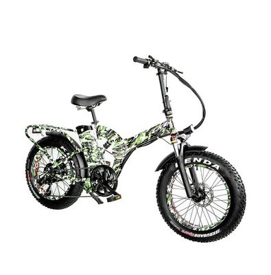 48V*21AH 20 pulgadas de suspensión completa Color de camuflaje 1000W Plegable neumático de grasa bicicleta eléctrica con bastidor trasero