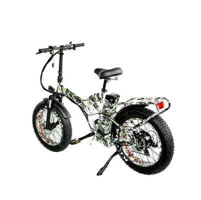 48V*21AH 20 pulgadas de suspensión completa Color de camuflaje 1000W Plegable neumático de grasa bicicleta eléctrica con bastidor trasero