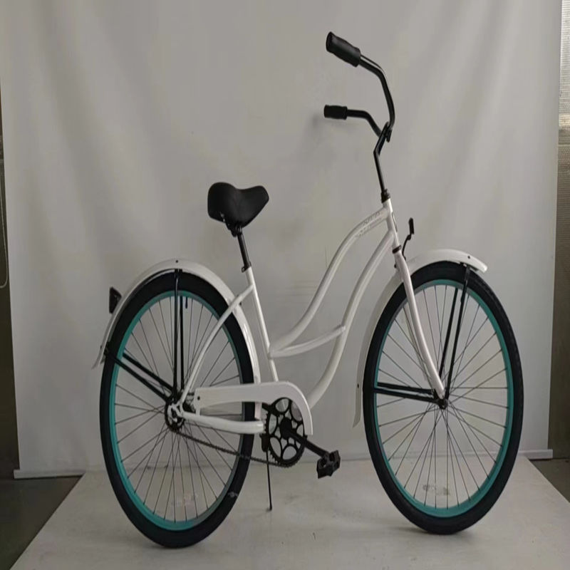 26 pulgadas de color blanco de una sola velocidad Vintage Beach Cruiser Bike para mujeres para paseos casuales