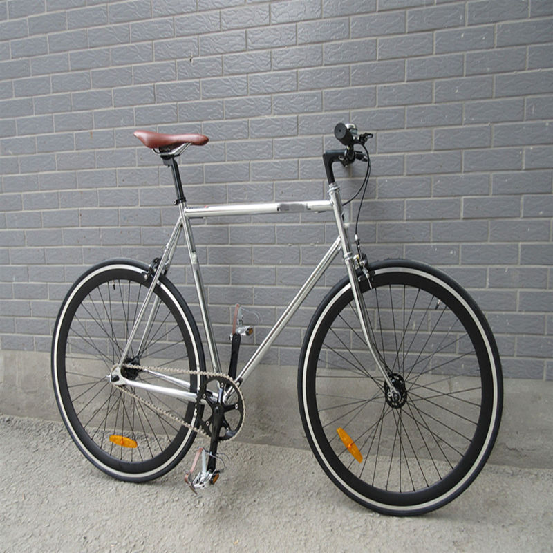 Retro Vintage 700C Ciclo de carreras de Chrome de una sola velocidad con cadena KMC y conjunto de manivela Lasco