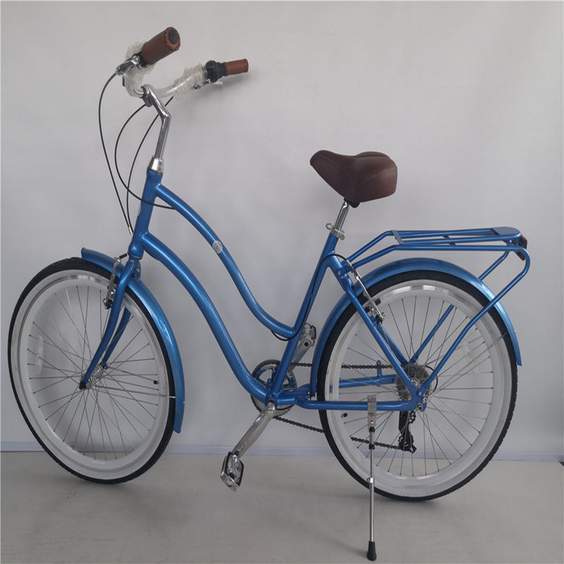 26 pulgadas de aluminio de aleación de marco 7 velocidad Vintage Beach Cruiser Bike con portador trasero