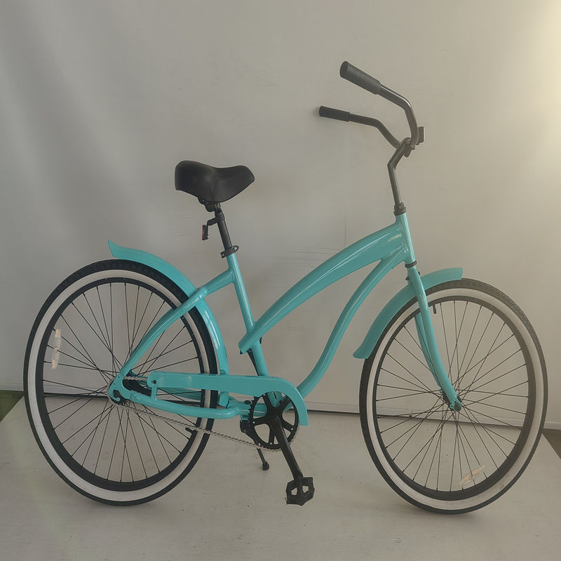 26&quot; marco de aluminio de un solo engranaje híbrido de la mujer de la playa crucero bicicleta 2024 sin amortiguador trasero