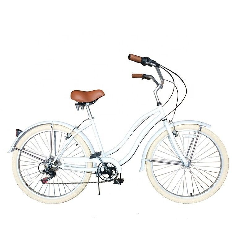 17KG 26&quot; neumático blanco mujer adulto 7 velocidades Shimano Lady City CE EE.UU. Hi-Ten Acero marco CPSC Beach Cruiser Bicicleta