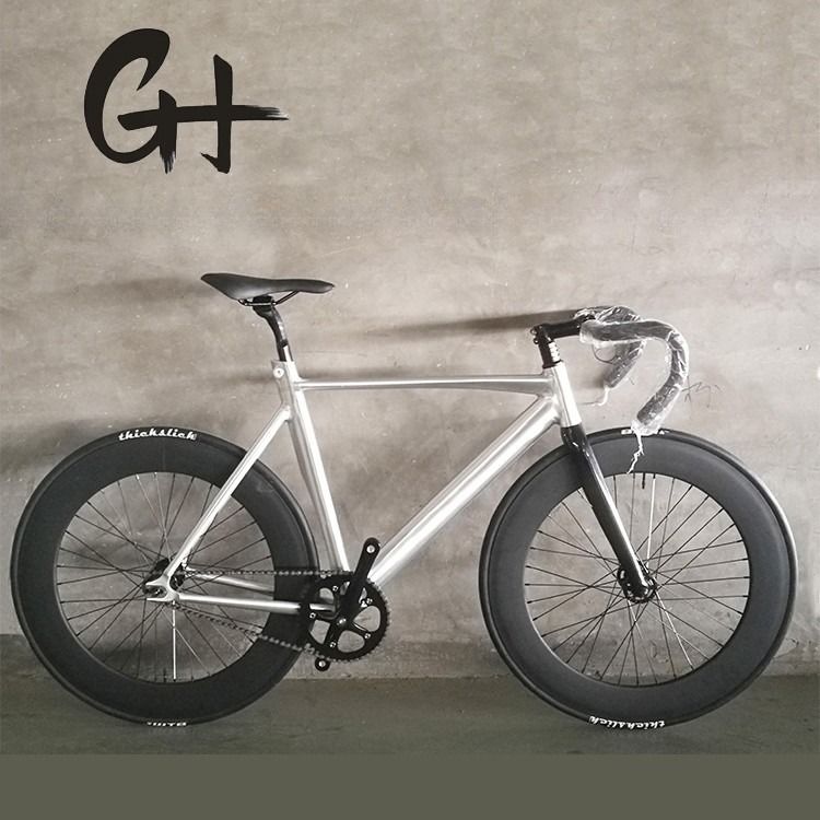 700C CE de peso ligero de aluminio 7075 marco de fibra de carbono tenedor de velocidad única bicicleta de engranaje fijo
