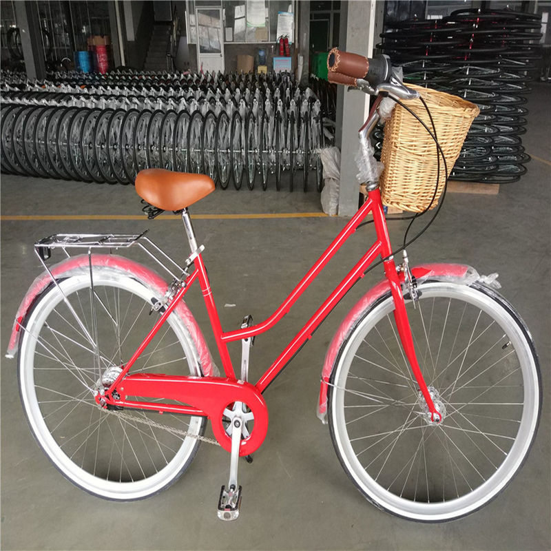 Vintage Lady Bike con Cesta Color Rojo Paso Bajo a través del híbrido 5 velocidad Crucero de Confort