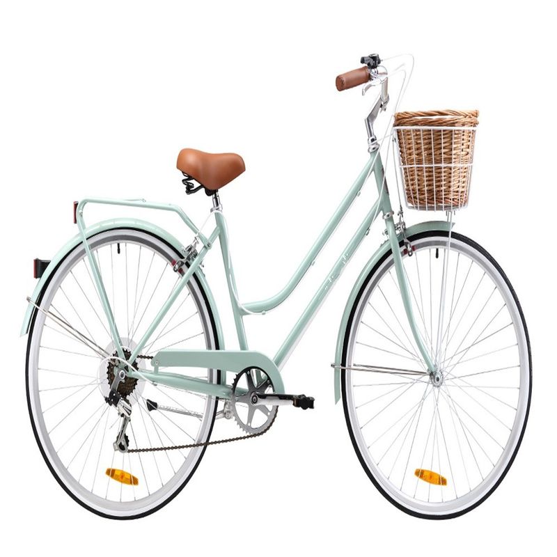 Vintage Women's Step Through Bike con cesta delantera y diseño clásico de 7 velocidades