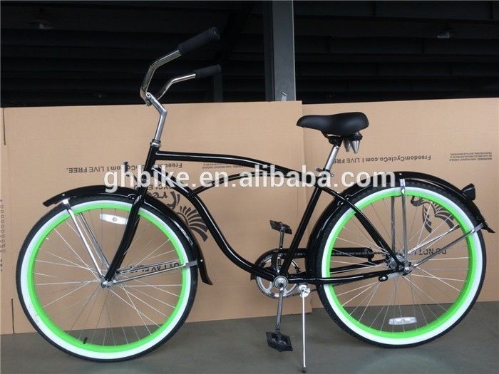 Bicicleta de crucero de aleación de aluminio verde de 26 pulgadas con material de tenedor de acero y color verde