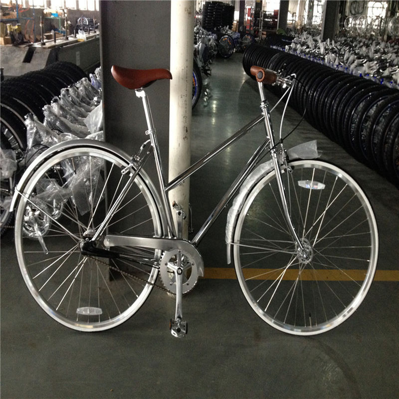 NO Suspensión 3 marchas Color plateado Marco Cromo Vintage Mujeres Bicicleta Retro Mujeres Mujeres Bicicleta