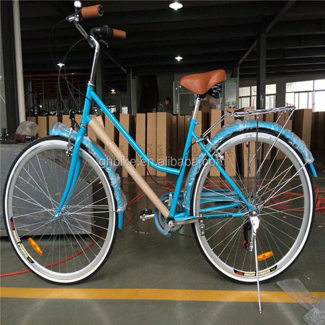 Color azul 7 velocidades Vintage Lady City Cruiser Bike Mujeres Bicicletas retro para la vida en la ciudad