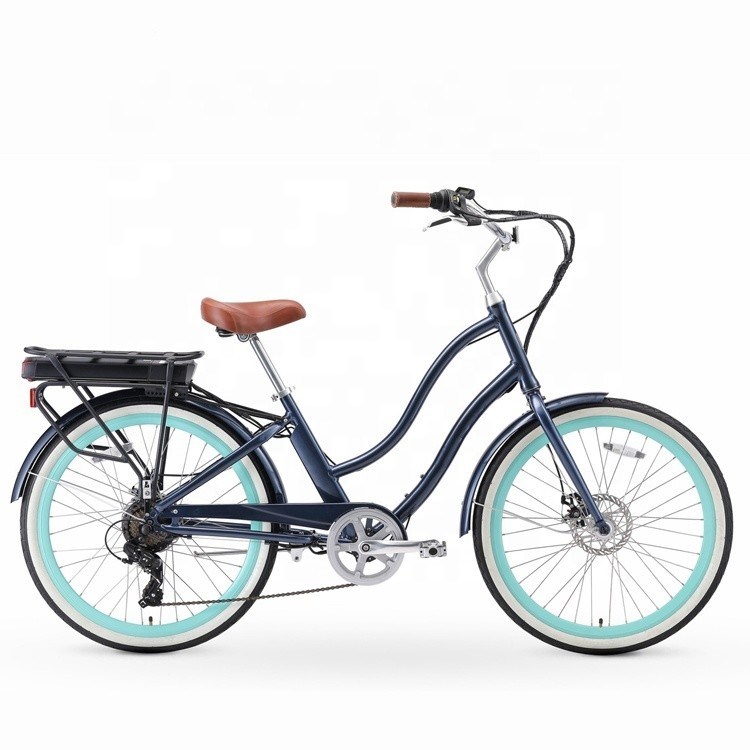 26" 7S 48V 500W 14AH Batería de litio Freno de disco eléctrico Beach Cruiser Bike para mujeres