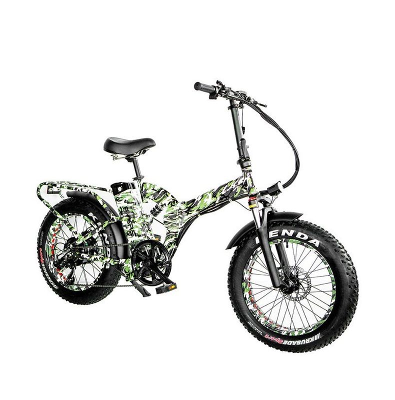 48V*21AH 20 pulgadas de suspensión completa Color de camuflaje 1000W Plegable neumático de grasa bicicleta eléctrica con bastidor trasero