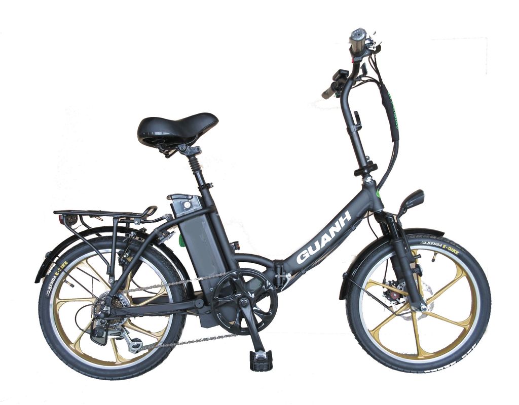 Bicicleta eléctrica plegable para Israel Bicicleta verde 350W Rueda magnética 36V Voltagem 7 velocidades